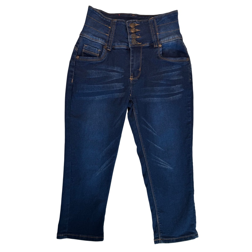 Bamboo Jeans Women Dark Wash High Rise 4 Button Fly Capri Jeans Size 7